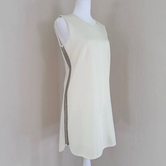 BCBGMAXAZRIA Onyx White Beaded Mini Shift Dress w/ Silver Metallic Size S $338 - Picture 1 of 14